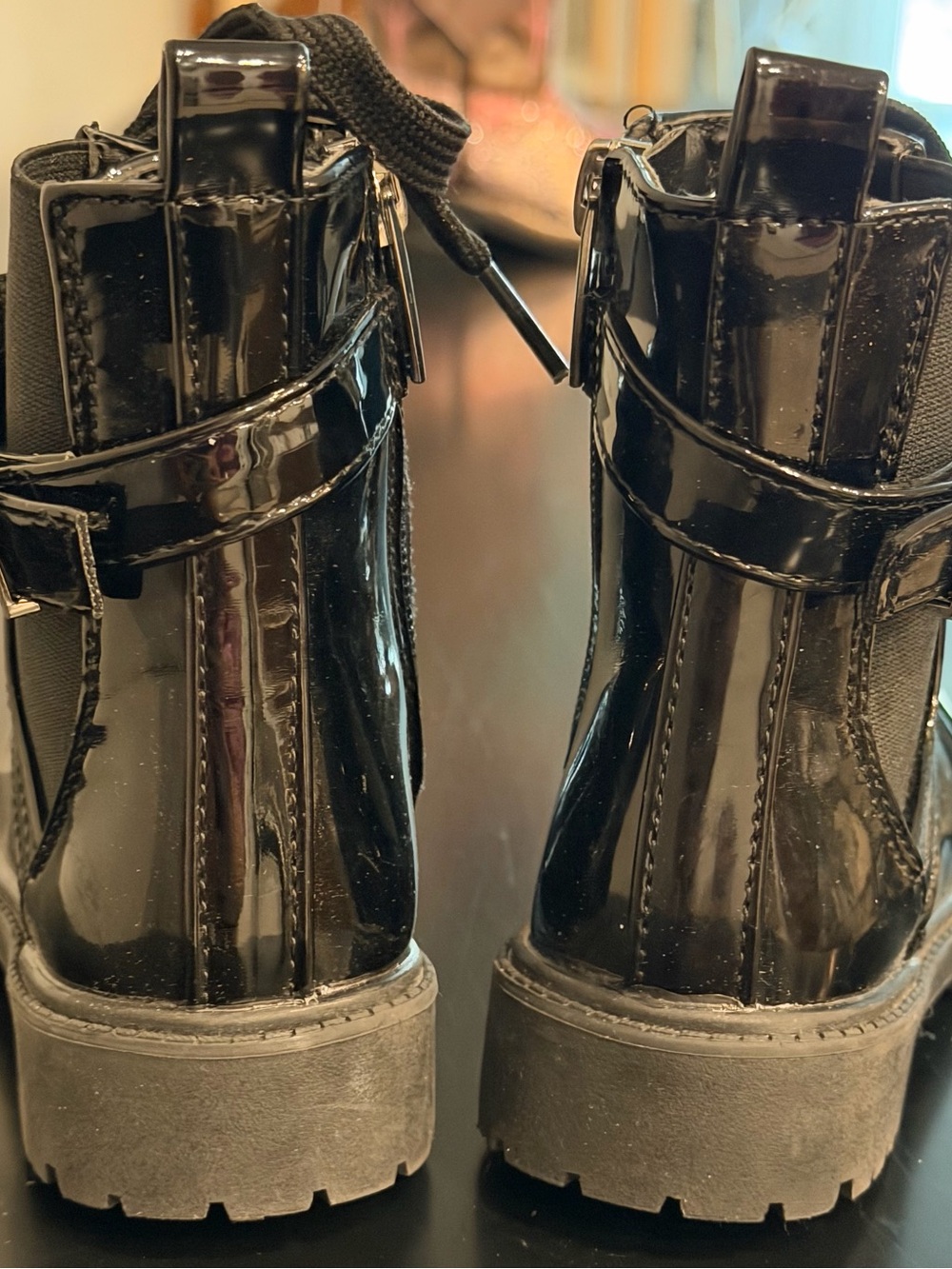 Vince Camuto Kids Black Patent Combat Boots - Picture 2 of 5